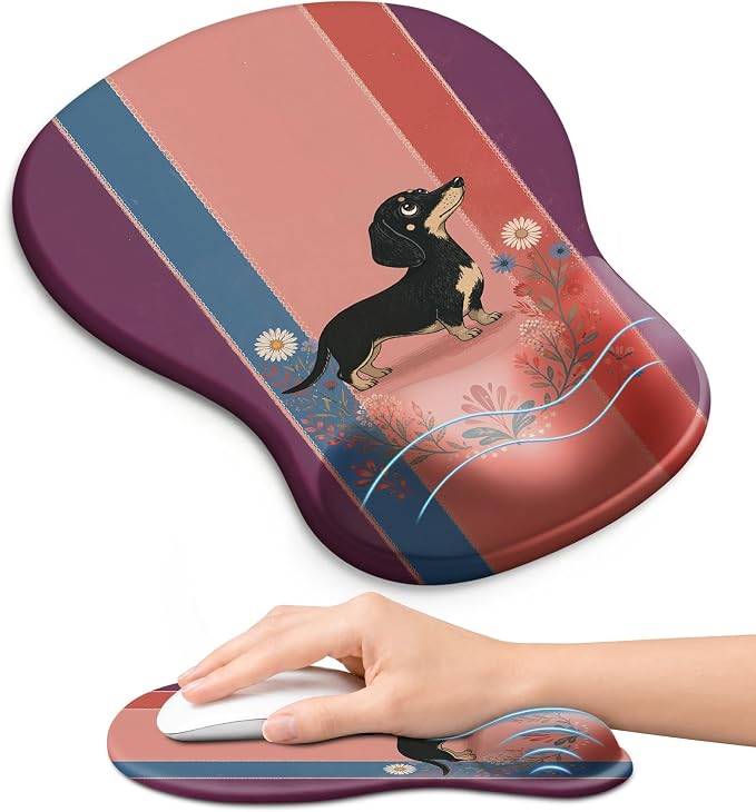 Ergonomic Mouse Pad with Wrist Rest, Gel Wrist Support, Wiener | 10.2 x 7.6 in Mouse Pad with Smooth Fabric Surface and Non-Slip Rubber Base for Office, Home, Study, and Gaming