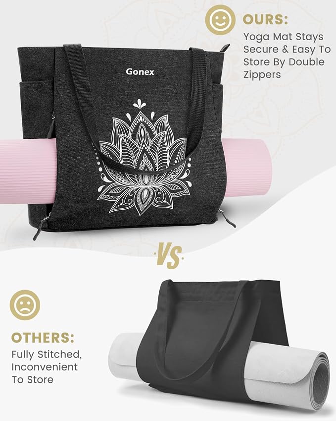 Gonex Yoga Mat Bag with Zipper Mat Carrier Canvas Gym Tote | Durable Canvas, Zipper Closures Prevent Slipping, Quick Access, Bottle Holder, Fits Yoga Blocks, Gym & Travel Use