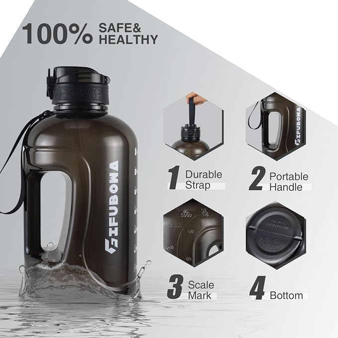 3l Big Water Bottle 3 Liter with Straw | Leak Proof Clear Motivational Time Marker Drink XL Jug Handle for Sports Gym