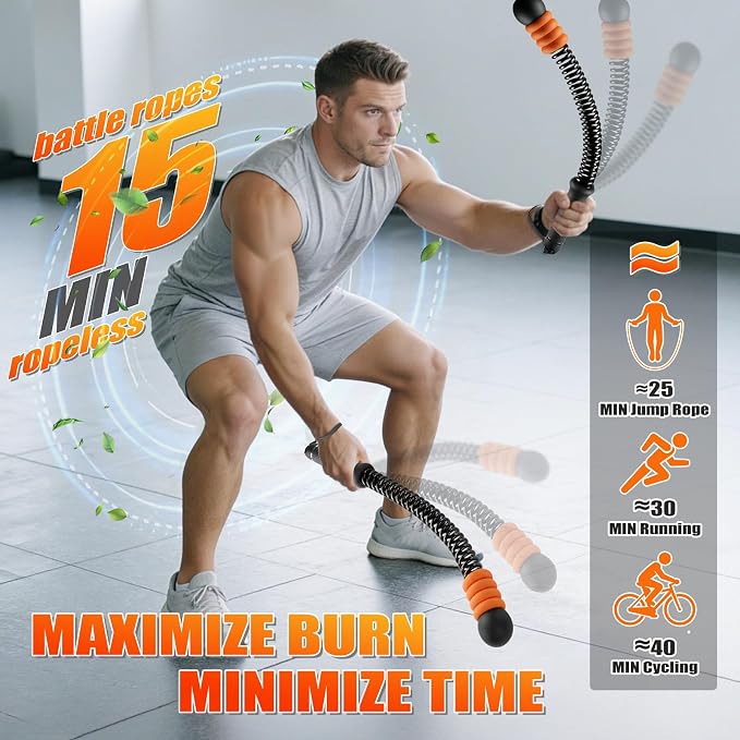 Cordless Battle Ropes Adjustable Weighted with 8 Removable Weight Rings | Portable, Ropeless, Storage bag, non-slip handle, for Home Gym, HIIT, Functional ＆ Full Body Workout for Women and Men