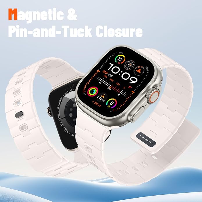 Bandletic Magnetic Silicone Watchband Compatible with All Apple Watch | Strong Magnet Sport Strap for iWatch Ultra 49mm Series 11-1 SE 46mm 45mm 44mm 42mm 41mm 40mm 38mm, Ideal for Men Women