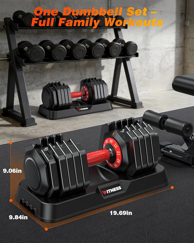 XDDIAS Adjustable Dumbbell Set for Home Gym Workout | 25 to 90 lbs, non-slip knurled grip, compact storage, one-hand adjustable