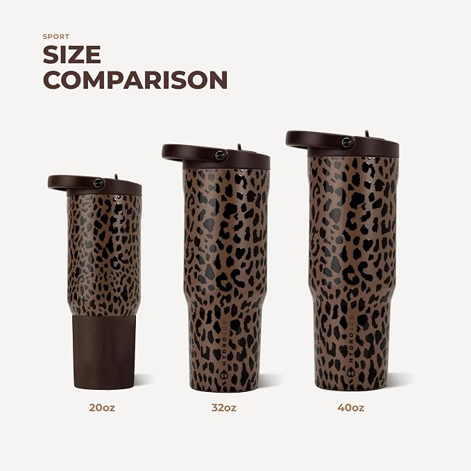 HydroJug Sport 40 oz Insulated Stainless Steel Water Bottle, Brown Leopard