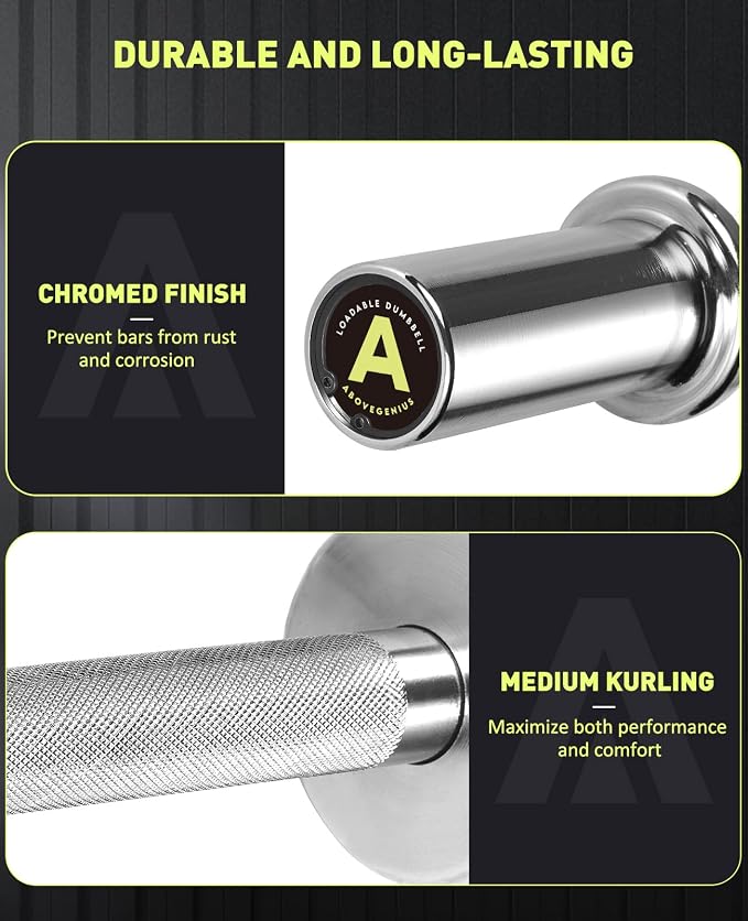 AboveGenius Pair of 16" Olympic Dumbbell Handles, Loadable Dumbbell Bars for 2-inch Olympic Weight Plates Great for Home Gym Strength Training, Weight Bars with 2 Pair of Spring Collars | Solid Steel Loadable Weight Bars for 2-Inch Plates, Adjustable H...