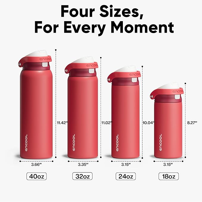 ENCOOL Leakproof Insulated Water Bottle with Straw Dual-Sip Water Bottle Bag-Safe Design for Work, Commute & Gym – Keeps Drinks Cold All Day, 24 oz, Ember Clay