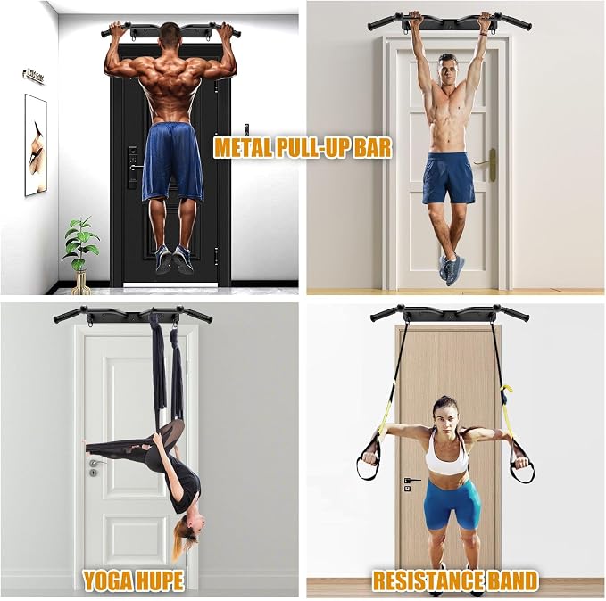 Kipika Heavy Duty Wall Mounted Doorway Pull Up Bar, Multifunctional Chin Up Bar, Portable Fitness Door Bar, Body Workout Home Gym System