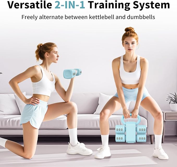 Hezeyferg Adjustable Dumbbell Set, 2-in-1 Hand Weights with Kettlebell Form | 4-Level 2.2-5.5lb Each, Dual-Button Locking, for Women Men Beginners Home Gym, Portable & Space-Efficient, Full Body Workout