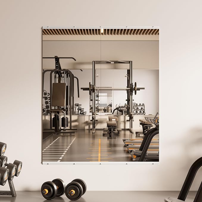 TETOTE Home Gym Mirror for Wall 56" x 24" - 2PCS Large Frameless Tempered Glass Workout Exercise Fitness Mirror for Home Gym, Garage, Dance Studio, Yoga, Bedroom, Living Room