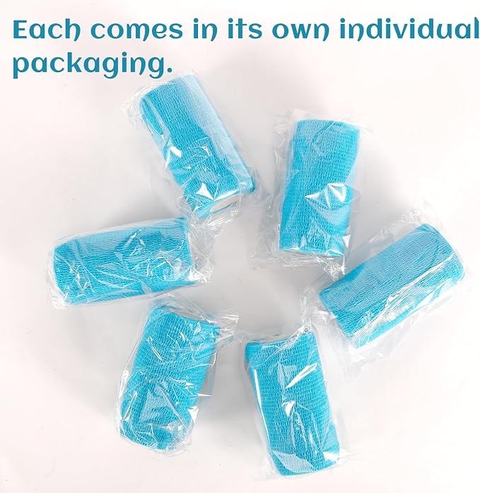 6 Rolls Elastic Self Adhesive Bandage Wrap 4 Inch, Breathable Non Woven Cohesive Bandage, Vet Wrap for Dogs, Ankle Sprains Swelling Tape, Sports Athletic Tape Blue