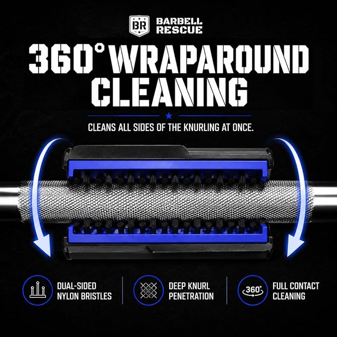 360° Barbell Cleaning Brush – Patented Cylindrical Design, Removes Chalk & Buildup from Barbells, Dumbbells & Gym Equipment, High-Density Nylon Bristles