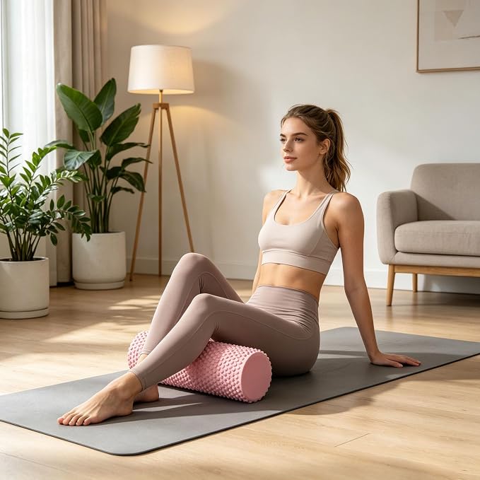 12 Inch EVA Foam Roller for Back, Yoga & Balance Exercises – High-Density Massage Roller for Pain Relief, Fitness Recovery Balance Exercises, High-Density (Pink 2)