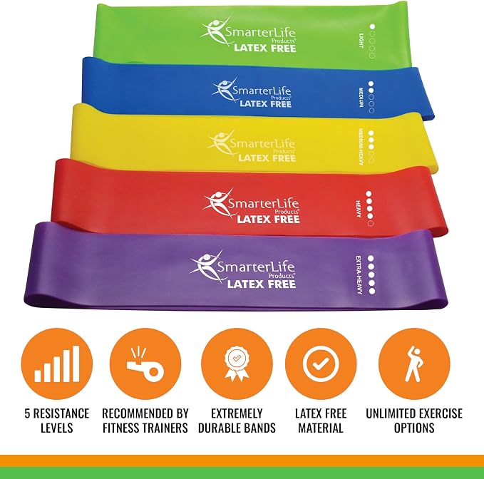 SmarterLife Resistance Bands Set of 5 Extra Wide Latex-Free Exercise Bands | Bands for Working Out - For Women, Men - Weight Loss, Physical Therapy Bands, Booty Bands, Home Gym, Workout Guide Included