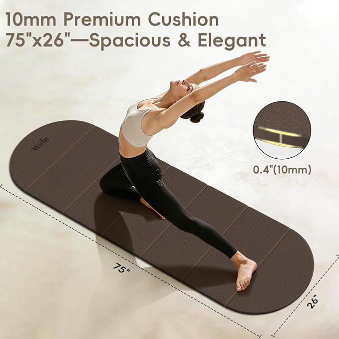 Foldable Yoga Mat 10mm Thick TPE, Double-Sided Textured Non-Slip Dual-Color Mat, 7-Fold Portable for Yoga, Pilates, Floor Workouts, Home Gym & Travel, 75"x26"