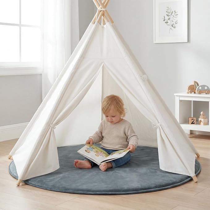 Baby Play Mat for Floor,Large 79in Round Mat for Toddler,Infant,Kids,1.3" Thick Non-Slip Nursery Rug,Water Repellent Soft Padded Activity Mats for Tummy Time, Crawling,Playroom(Dark Grey)