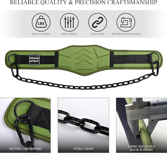 12 mm Thick Heavy Duty Dip Belt with 36 IN Steel Chain, 35" Weighted Pull Up Belt for Added Weight Training, Chin Ups, Pull Ups, Tricep Dips And More