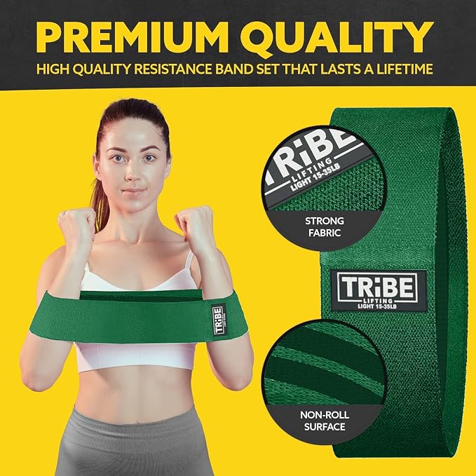 Fabric Resistance Bands for Working Out, 3-Pack for Legs and Glutes | Booty bands for women and men, non-slip grip, 3 resistance levels, for squats, lunges, hip thigh training, glute activation