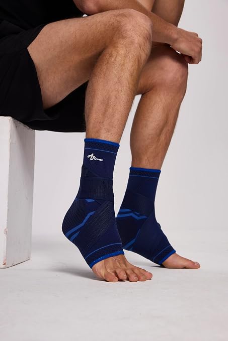 ABIRAM Ankle Brace for Men & Women - Adjustable Compression Sleeve with Wrap, Stability Support & Relief for Sprained Ankle, Plantar Fasciitis & Achilles Tendonitis - Breathable Running & Sports Gear