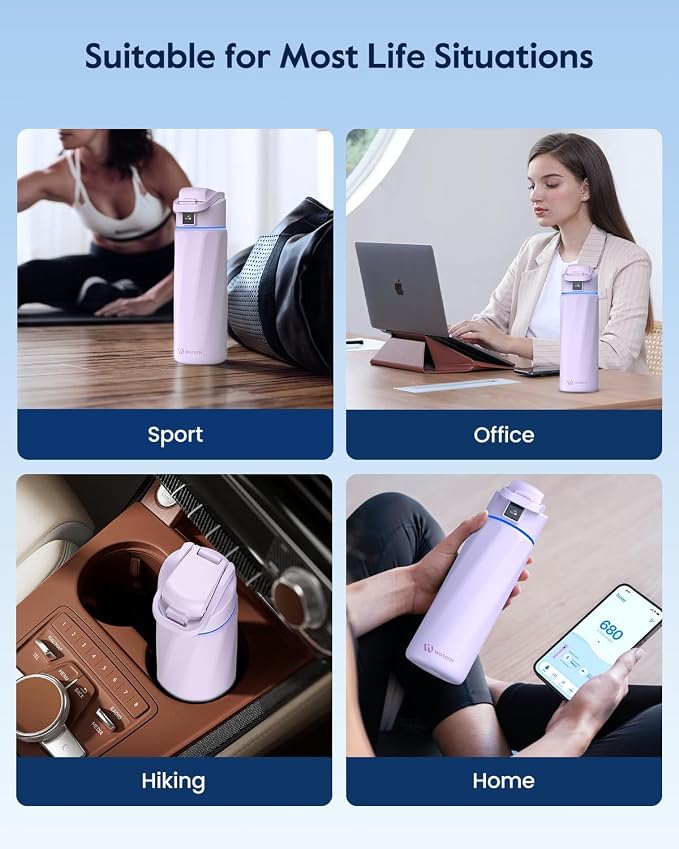 WaterH BOOST Smart Water Bottle Tracker with Reminder to Drink Water, 24oz | BPA-Free Double Wall Vacuum Insulated Stainless Steel, Leakproof, Smart App Tracking, Fits Cup Holders, Wide Mouth for School