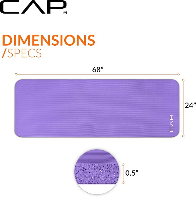 CAP Barbell 1/2-Inch High Density Exercise Yoga Mat with Strap | Multiple Options