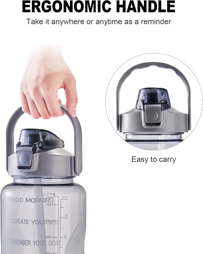 EYQ 64oz/128oz Leakproof Free Drinking Water Bottle with Motivational Time Marker BPA Free for Fitness, Gym and Outdoor Sports