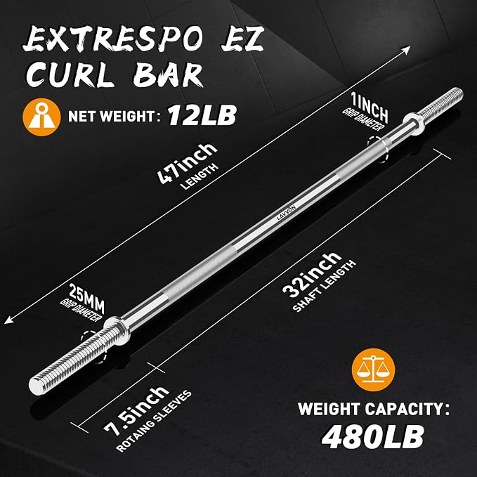 55" Weight Lifting Bar, 1"Standard Straight Barbell Bars for Weight lifting | Olympic Barbell Bar for Bench Press/Hip Thrusts/Squats/Lunges for Gym and Home, 2 Star Star-nuts (480lb Weight Capacity)
