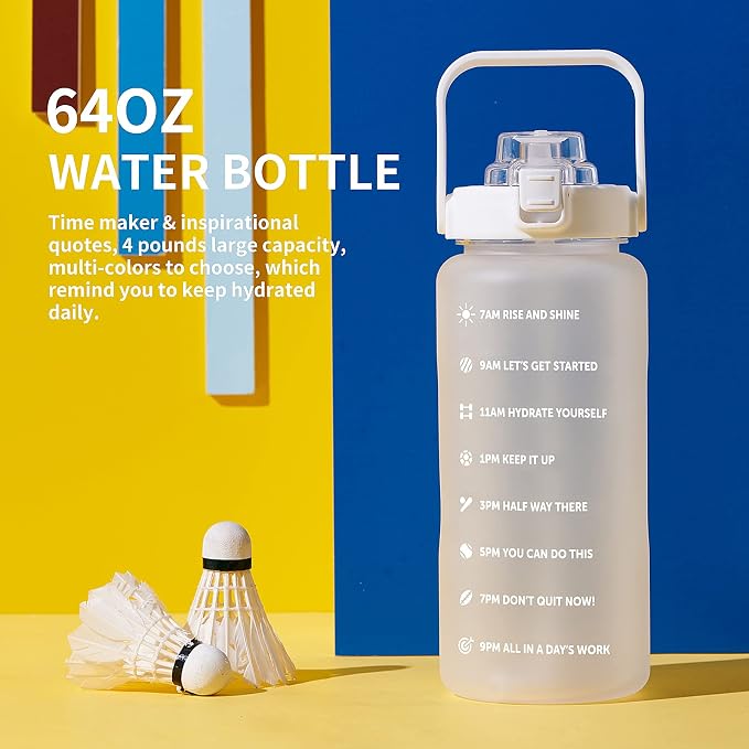 ST-YIBEN 64oz,100oz,128oz Large Motivational Water Bottle with Time Marker, Leakproof & BPA Free Half Gallon Big Water Bottle with Straw Handle Tritan Frosted Water Jug for Gym,Fitness,Outdoor Sports