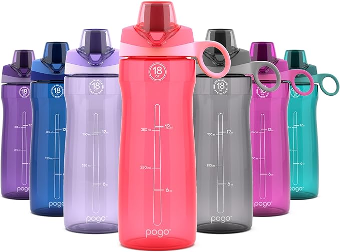 Pogo BPA-Free Tritan Plastic Water Bottle with Chug Lid, 18 Oz, Pink | Leakproof water bottle with chug lid and carry handle. BPA-free, great for travel, school, outdoors, and gym.