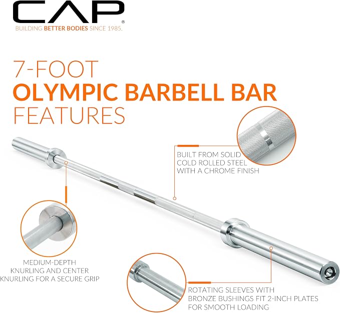 CAP Olympic Barbell - 5FT, 6FT, & 7FT Strength Training Weight Bars, Multiple Options