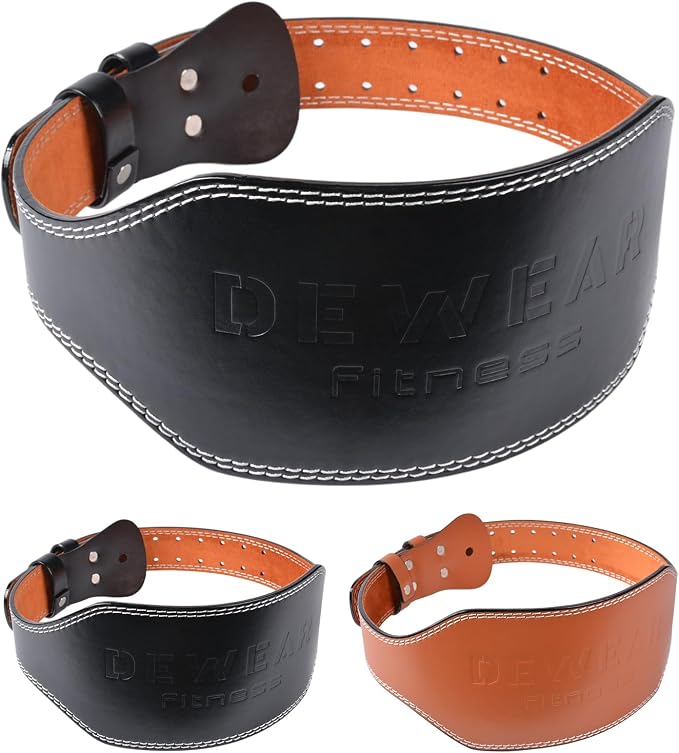Leather Weight Lifting Belt, 4”& 6”Padded Lumbar Back Support, 10 Adjustable Holes, Gym Weight Belt Ideal for Deadlift, Powerlifting, Bodybuilding and Squat
