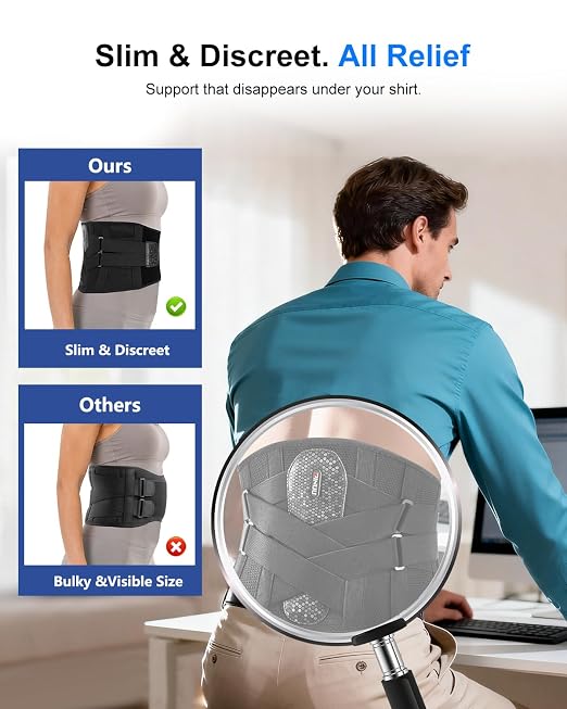 Dual X-Back Brace for Lower Back Pain Relief with Bionic Support System, 8X Powerful Lumbar Support Belt for Men Women, Back Support Belt with 3D Pad, Breathable Back Support Brace with Adjustable Strap for Sciatica,Black,3X-Large(Waist:55.1-61 Inch)
