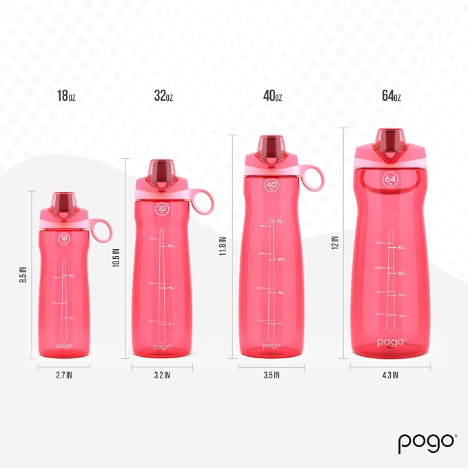Pogo BPA-Free Tritan Plastic Water Bottle with Chug Lid, 18 Oz, Pink | Leakproof water bottle with chug lid and carry handle. BPA-free, great for travel, school, outdoors, and gym.