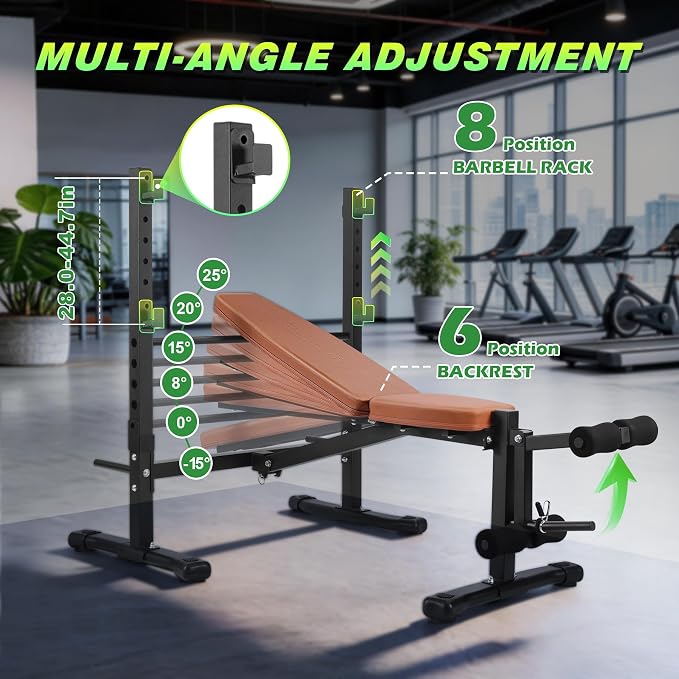Adjustable FID Weight Bench for Home Gym | Bench press Set with 8-Level Barbell Rack, Flat/Incline/Decline Full Body weight benches for home gym