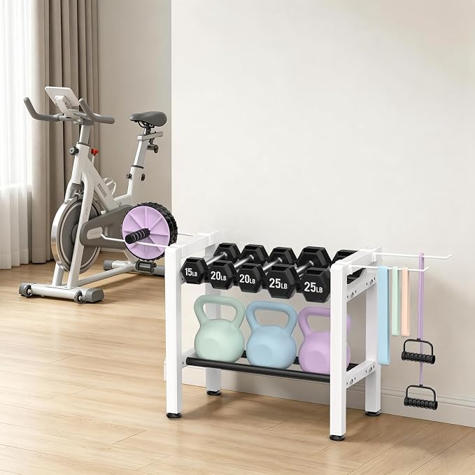 Small Dumbbell Rack，Heavy Duty Adjustable Dumbbell Weight Rack with Side Hooks,Gym Equipment Weight Set holderfor Dumbbell,Kettlebells Rack, Other Gym Accessories