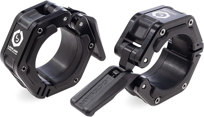Lock-Jaw Flex Barbell Collars Olympic Barbell Clamps w/Magnet 2 Pcs – Heavy Duty Bar Clamps for 2” & 50mm Olympic Bars – Secure Weight Bar Clamps for Strength Training & Home Gym Accessories