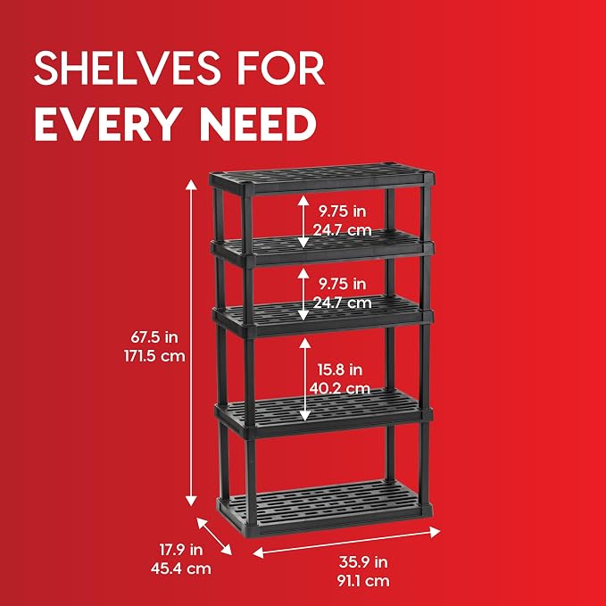 IRIS USA Plastic Storage Shelves |Made in USA| 68"H x 36"W x 18"D - Black | Heavy Duty Rack Organizer, 750lb Total Capacity, 150lb Per Shelf, Shelving Unit for Garage, Home, Warehouse & Gym