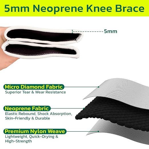5mm Knee Brace For Women Men for Fitness, Weightlifting M (1 Pair) | Knee Support ,Knee Compression Sleeve, Non-Slip Braces for Training & Fitness, Weightlifting, Neoprene