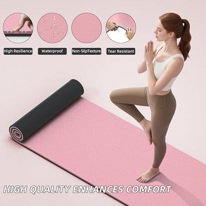 ILILI Yoga Mat 10mm Extra Thick and 193cm Extra Long, 76x28×0.4 Inch, Double Color Non-Slip TPE Material, Easy Carrying with Strap, Ideal for Yoga, Pilates, Floor Exercise, Home and Outdoor Use, Eco Friendly