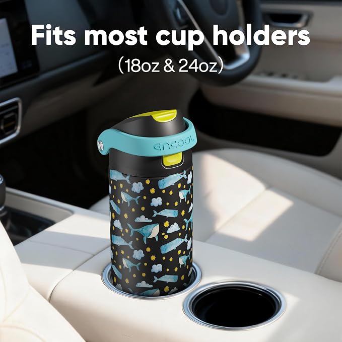 ENCOOL Leakproof Insulated Water Bottle with Straw Dual-Sip Water Bottle Bag-Safe Design for Work, Commute & Gym – Keeps Drinks Cold All Day, 24 oz, Sky Whale