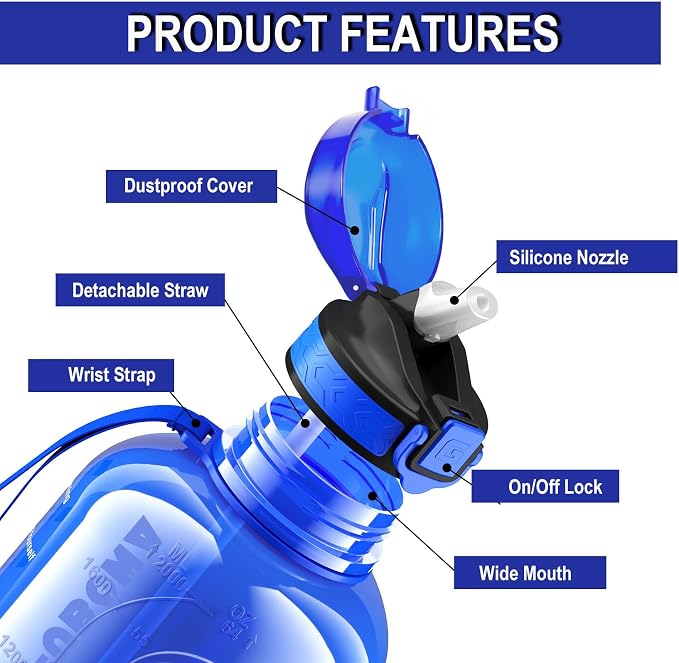 2 Litre Water Bottle with Straw, Motivational Sports Jug | Easy Drinking, Hiking, Cycling, Outdoor Adventures