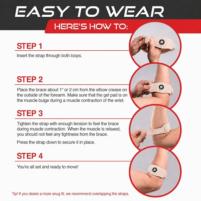 Sleeve Stars Tennis Elbow Brace for Men & Women, Elbow Brace for Tendonitis, Tennis Elbow Strap, Golfers Elbow Brace, Elbow Support Wrap for Tennis Elbow Relief, Fits 9"-23" (Single/Beige)