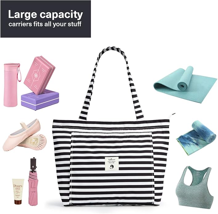 WLLWOO Yoga Mat Carrier Bag for Women Canvas Carryall Tote Gym Pilates | Large Holder Zipper Shoulder for Beach Travel Workout Fitness Office