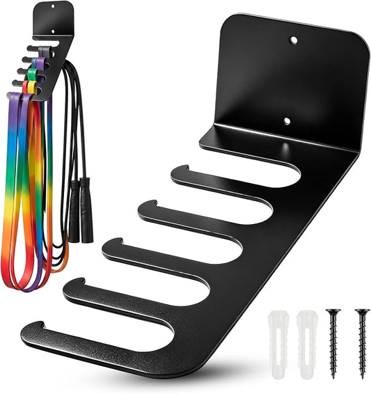 Hicarer Wall Mounted Gym Equipment Storage Rack Heavy Duty Metal Resistance Band Storage Rack Workout Organizer for Cable Attachments Lifting Belts Jump Ropes and Chains Home Gym Fitness Accessories