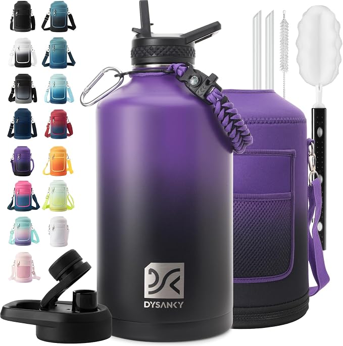 DYSANKY 1 Gallon Water Bottle Insulated | Thickened Stainless Steel Vacuum Metal Water Jug | Portable Sports Large for Gym and Hiking with Straw, Carrier Bag, Handle Strap | BPA-Free 128 oz