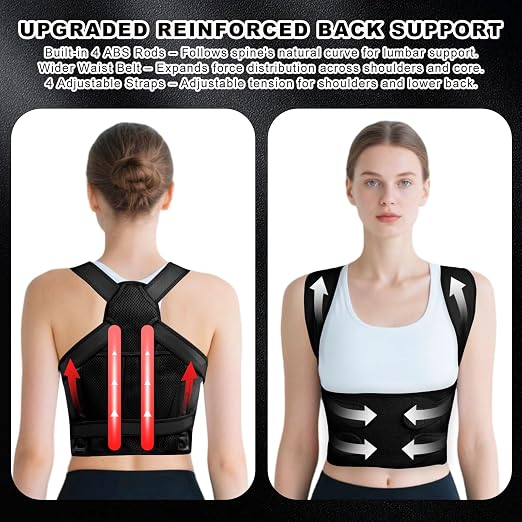 Back Brace Posture Corrector for Women and Men, Adjustable Shoulder Straightener Full Lumbar Support Belt, Upper and Lower Back Pain Relief, Scoliosis Hunchback Hump Thoracic Spine Corrector (Black L)