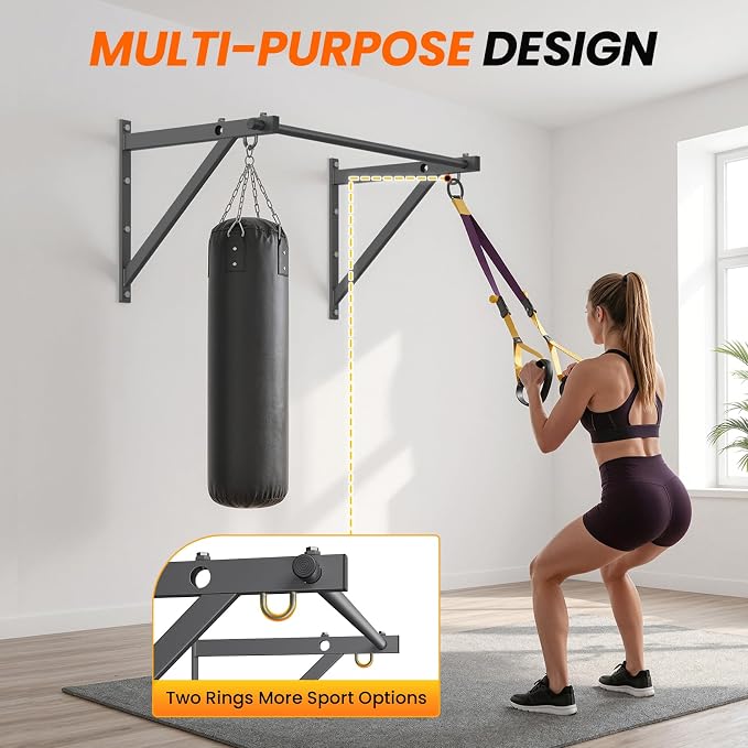 Wall Mounted Pull Up Bar with 500LBS Weight Capacity | 51" Length Chin Up Bar, Easy to Install, Adjustable Strength Training Pull-Up Bars, Reinforced Thick Metal Construction