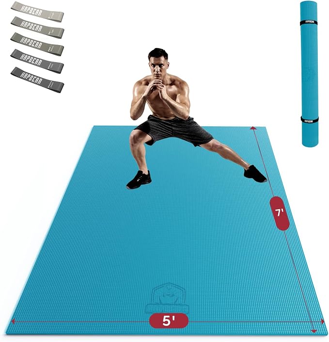 HAPBEAR Large Exercise Mat-6'x4'/7'x5'/6'x8'/6'x9'/6'x10'/6'x12'x 1/3"(8mm) | Non-Slip, Ultra Durable, Thick Workout Mat for Home Gym Flooring, Cardio, Yoga & Fitness; High-Density, Shoes-Friendly