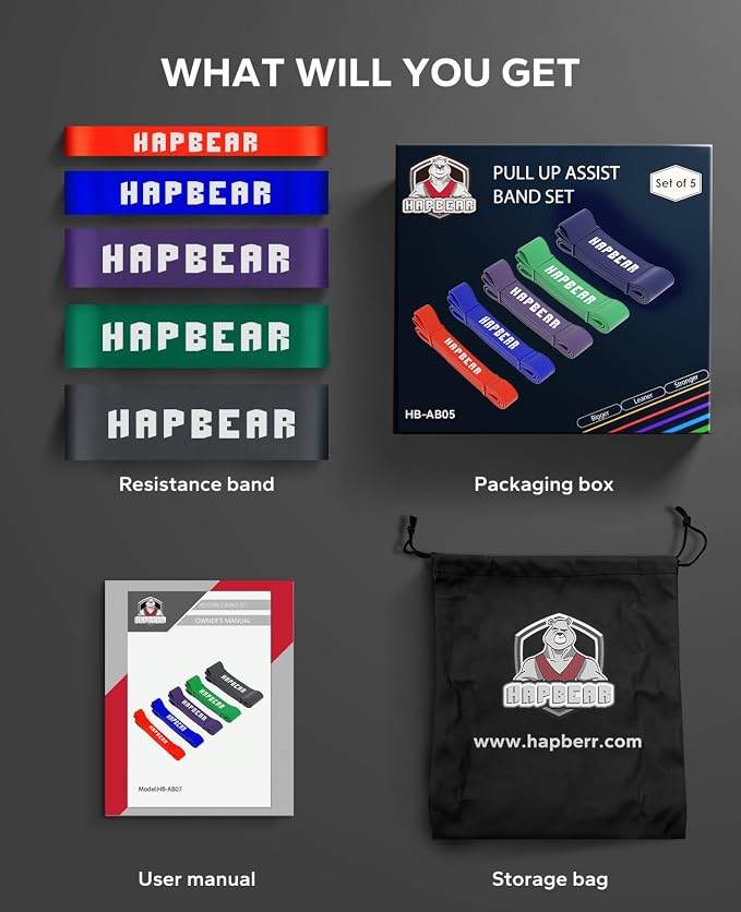 HAPBEAR Pull Up Assistance Bands - Pull Up Bands - Resistance Bands - Exercise Bands Resistance Bands Set - Workout Bands for Working Out, Stretching, Muscle Training