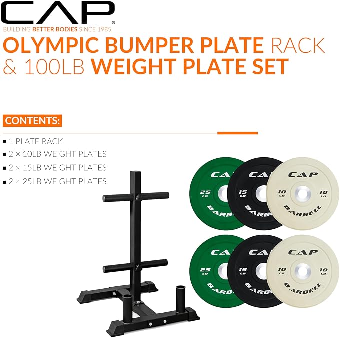 CAP 2-inch Olympic Bumper Plate Weight Set | 100-370 lbs | Multiple Colors | Storage Rack Optional