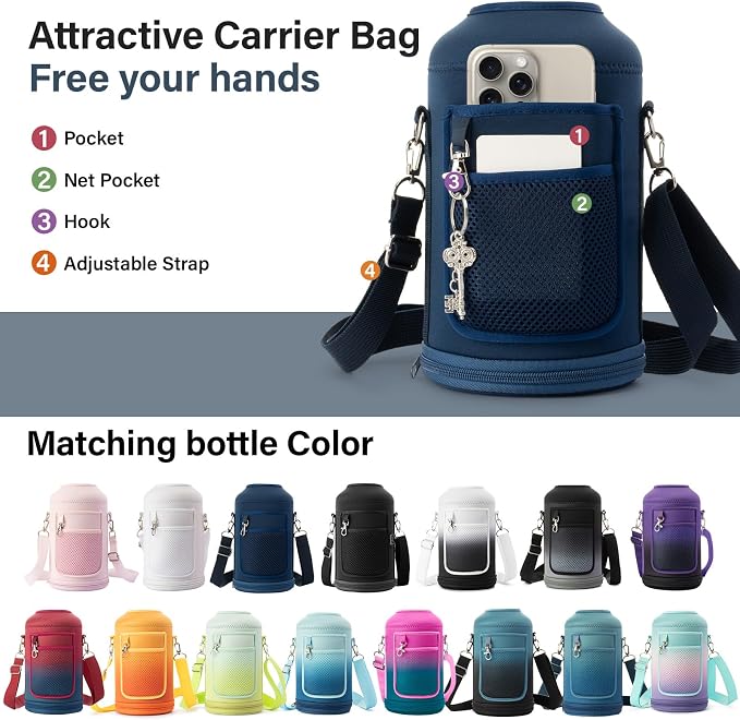 DYSANKY 64 oz Insulated Water Bottle | Upgraded Thickened Stainless Steel Water Jug for Gym and Hiking with Straw, Carrier Bag, Handle Strap | BPA-Free 64 oz