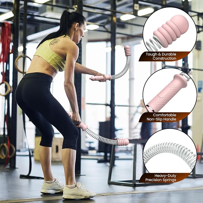 2 Pcs Weighted Cordless Battle Ropes, Portable Ropeless Exercise Rope with Non-Slip Handle, Low-Noise Adjustable Resistance for Home Gym, HIIT & Low-Impact Cardio Strength Training (Pink)